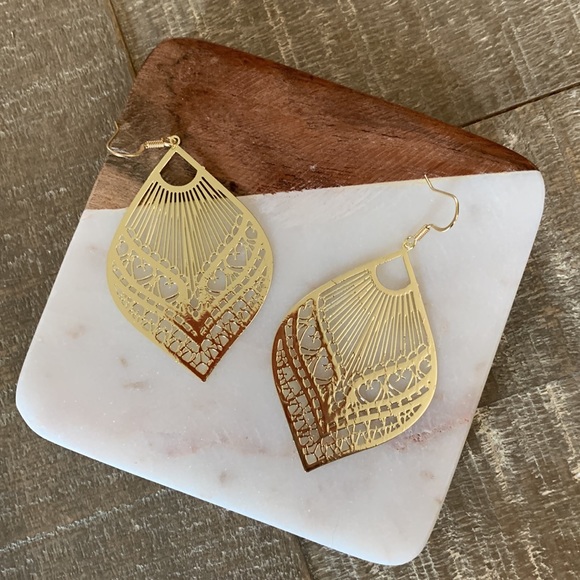 Gold Filigree Drop Earrings - Picture 2 of 3